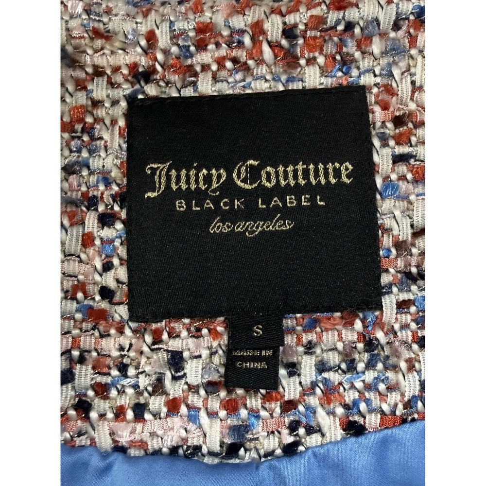 Juicy Couture Black Label Tweed Fringe Blazer Orange Blue Tan Small Luxury - Picture 6 of 12